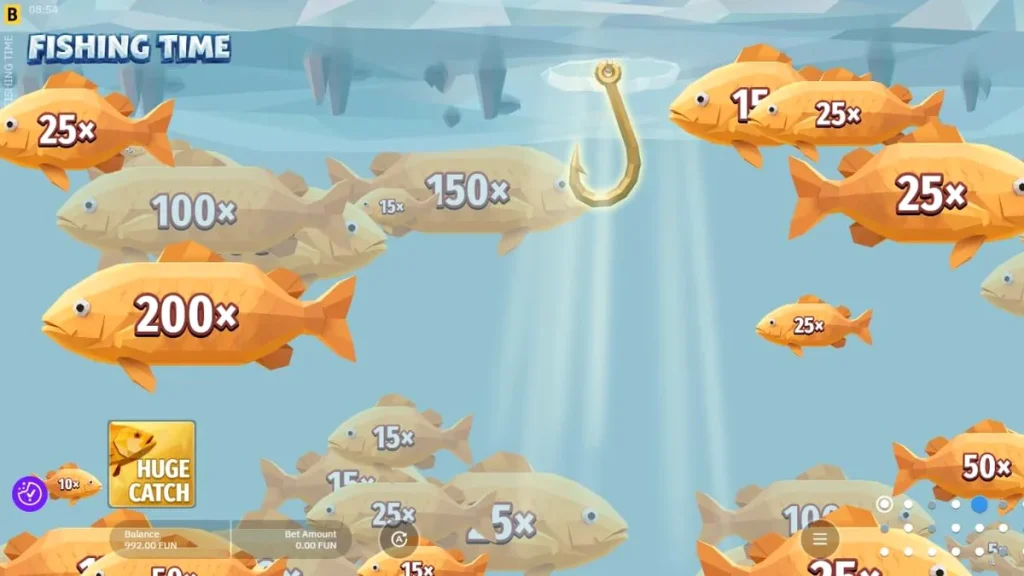 Pemandangan danau es musim dingin dalam permainan slot Fishing Time