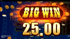 Tampilan visual slot Western Gold 3 dengan latar belakang ngarai dan simbol koboi.