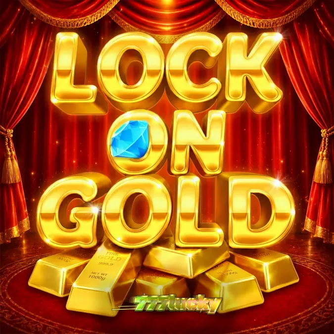 Tampilan visual slot Lock On Gold dengan tema batangan emas dan panggung teater mewah.